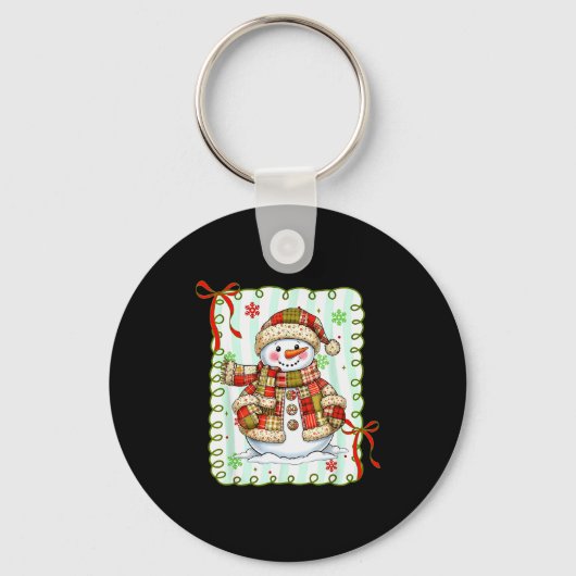 Cute Patchwork Snowman Bow Christmas Xmas Men Wome Sleutelhanger (Voorkant)
