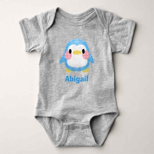 Cute Patchwork Style Penguin Art Personalised Romper (Voorkant)