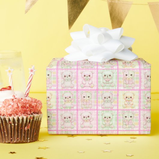 Cute Patchwork Teddybeer Dek quilt naadloos Cadeaupapier (Verjaardagsfeest)