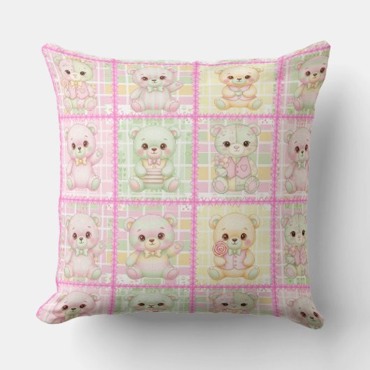 Cute Patchwork Teddybeer Dek quilt naadloos Kussen (Voorkant)