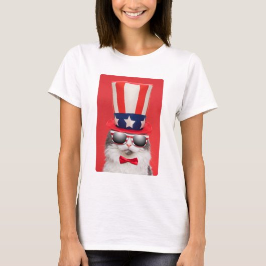 Cute Patriotic American Cat T-shirt (Voorkant)