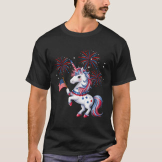 Cute Patriotic Americorn Unicorn Fireworks Girls 4 T-shirt