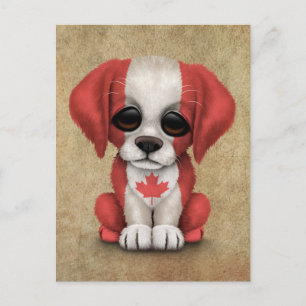 Cute Patriotic Canadian Flag Puppy Dog, Rough Briefkaart