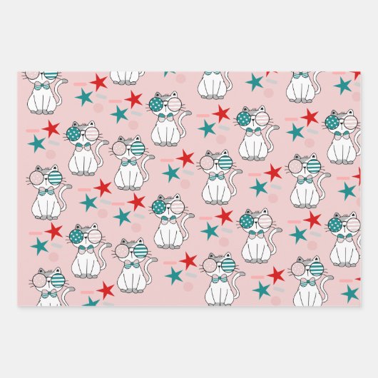 Cute Patriotic Cats Sprinkles Stars Pattern Inpakpapier Vel (Voorkant 3)