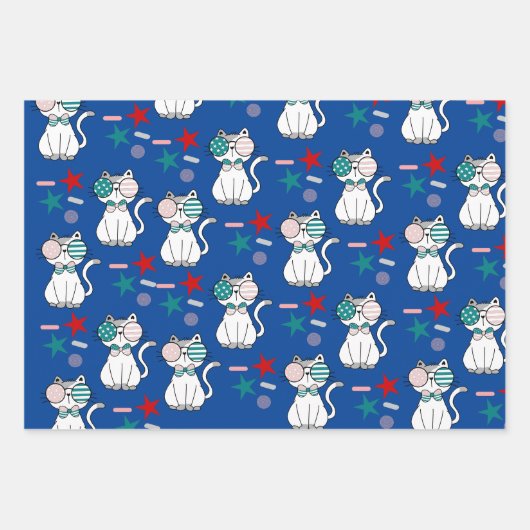 Cute Patriotic Cats Sprinkles Stars Pattern Inpakpapier Vel (Voorkant)