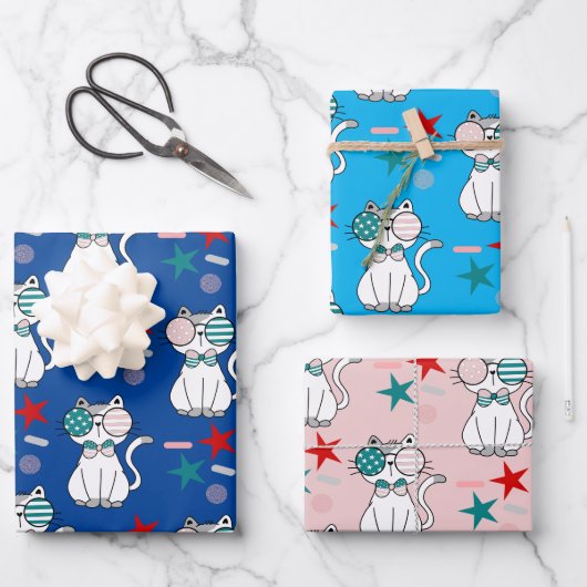 Cute Patriotic Cats Sprinkles Stars Pattern Inpakpapier Vel (Voorkant)