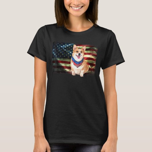 Cute Patriotic Corgi American Flag Dog Mannen Wome T-shirt (Voorkant)
