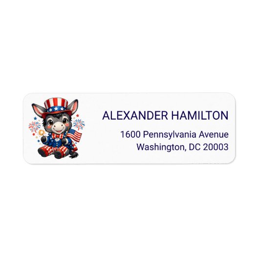Cute Patriotic Donkey Return Address Etiket (Voorkant)