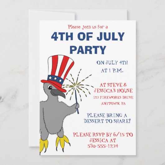 Cute Patriotic Eaglet Custom 4 of Juli Party Kaart (Voorkant)