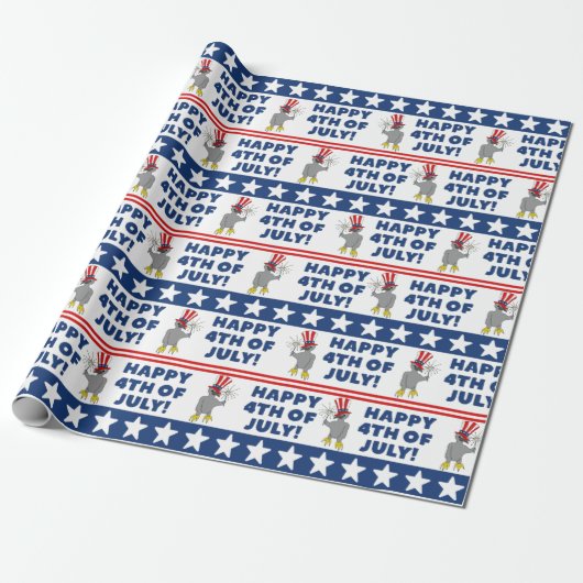 Cute Patriotic Eaglet Happy 4 juli Cadeaupapier (Uitgerold)