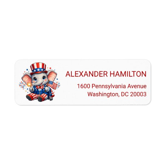  Cute Patriotic Elephant Return Address Etiket (Voorkant)