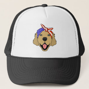 Cute Patriotic Golden Retriever Dog Trucker Pet