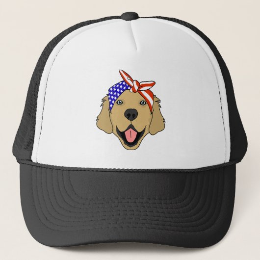 Cute Patriotic Golden Retriever Dog Trucker Pet (Voorkant)