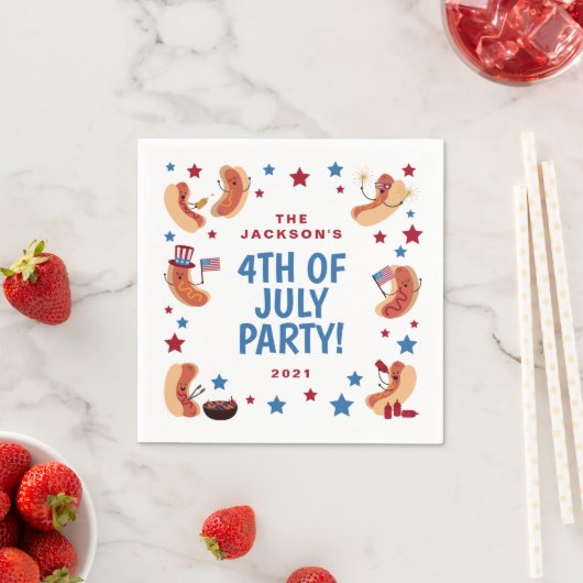 Cute Patriotic Hot Dog 4 juli Paper Napkin Servet (Insitu)