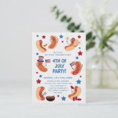 Cute Patriotic Hot Dog 4 juli uitnodiging (Staand voorkant)
