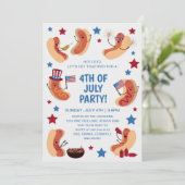 Cute Patriotic Hot Dog 4 juli uitnodiging (Staand voorkant)