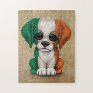 Cute Patriotic Irish Flag Puppy Dog, Rough Legpuzzel