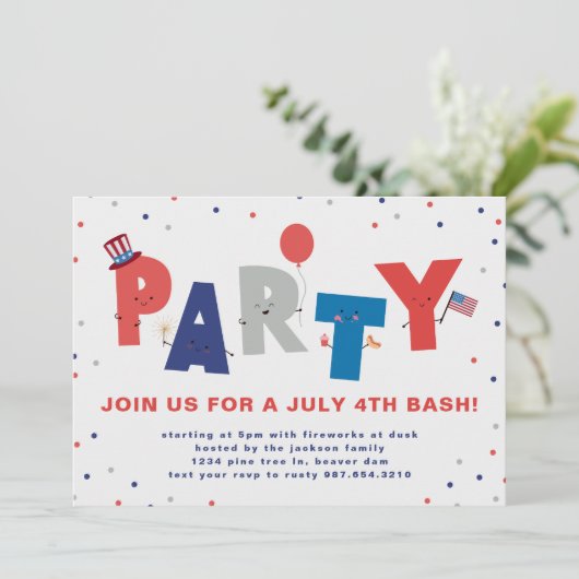 Cute Patriotic Juli 4e partijuitnodiging Kaart (Staand voorkant)