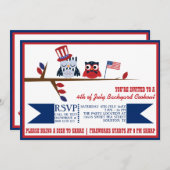Cute Patriotic Owls Fourth of julitation Kaart (Voorkant / Achterkant)
