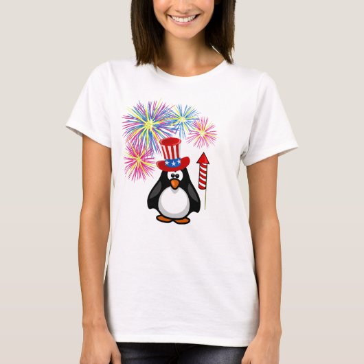 Cute Patriotic Penguin Fireworks, 4 juli T-shirt (Voorkant)