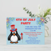 Cute Patriotic Penguin Fireworks 4th of Juli Party Kaart (Staand voorkant)