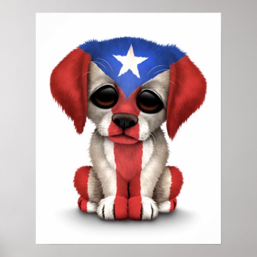 Cute Patriotic Puerto Rico Flag Puppy Dog, White Poster (Voorkant)