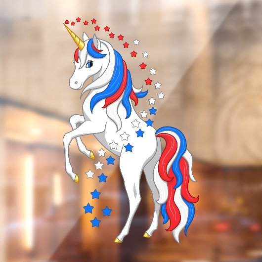 Cute Patriotic Red White Blue American Unicorn Raamsticker (Vel 2)