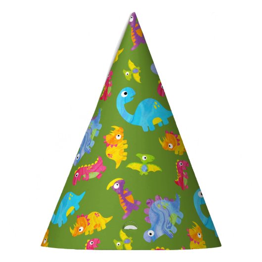 Cute Patroon Voor Kinderen Groene Baby Dinosaurus  Feesthoedjes (Links)