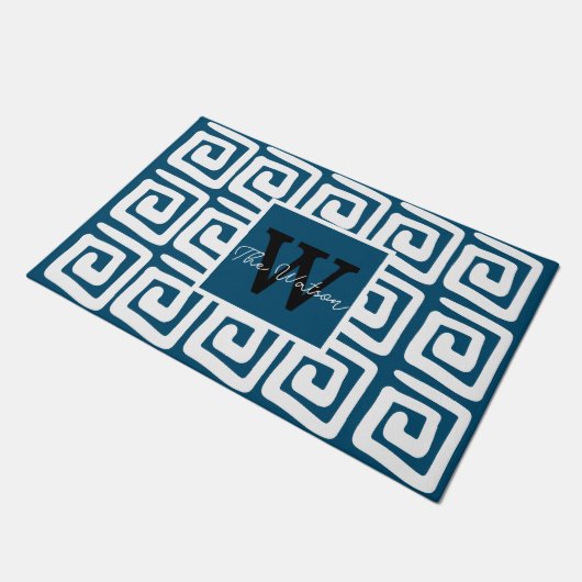 Cute patroonblauw grieks monogram modern deurmat (Schuin)