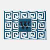 Cute patroonblauw grieks monogram modern deurmat (Voorkant)
