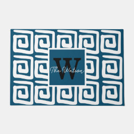 Cute patroonblauw grieks monogram modern deurmat