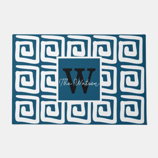 Cute patroonblauw grieks monogram modern deurmat (Voorkant)