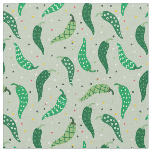 Cute Pattered Chili Peppers op Green Fabric Stof