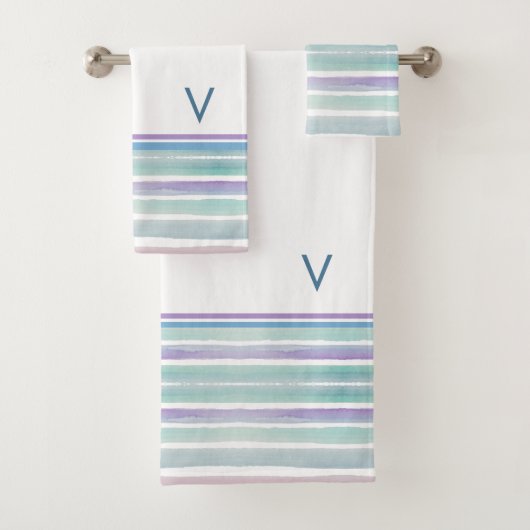 Cute Pattern Colorful Stripes Pink Blue Monogram Bad Handdoek (Insitu)