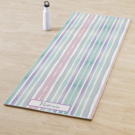 Cute Pattern Colorful Stripes Pink Blue Monogram Yogamat