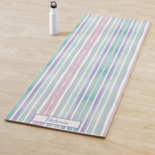 Cute Pattern Colorful Stripes Pink Blue Monogram Yogamat (In situ)