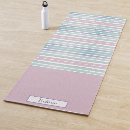 Cute Pattern Colorful Stripes Pink Blue Monogram Yogamat (In situ)