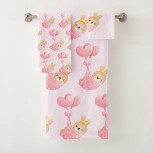 Cute Pattern met Baby Bunny in een Heart Blanket Bad Handdoek