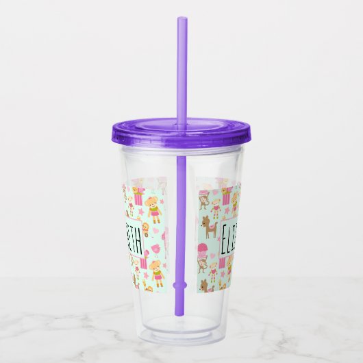 Cute Pattern met Happy Animals & Toys Acryl Drinkbeker (Rechts)