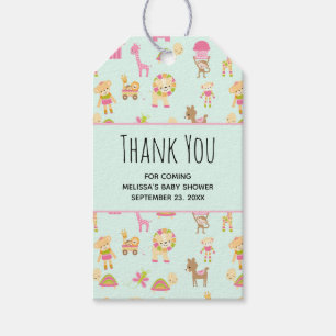 Cute Pattern met Happy Animals & Toys Baby shower Cadeaulabel