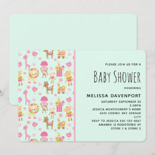 Cute Pattern met Happy Animals & Toys Baby shower Kaart