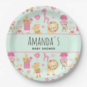 Cute Pattern met Happy Animals & Toys Baby shower Papieren Bordje