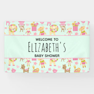 Cute Pattern met Happy Animals & Toys Baby shower Spandoek