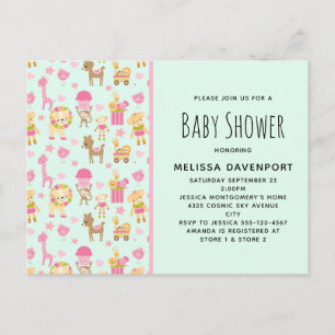 Cute Pattern met Happy Animals & Toys Baby shower Uitnodiging Briefkaart
