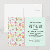 Cute Pattern met Happy Animals & Toys Baby shower Uitnodiging Briefkaart (Voorkant / Achterkant)