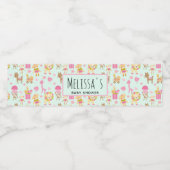 Cute Pattern met Happy Animals & Toys Baby shower Waterfles Etiket (Enkel label)