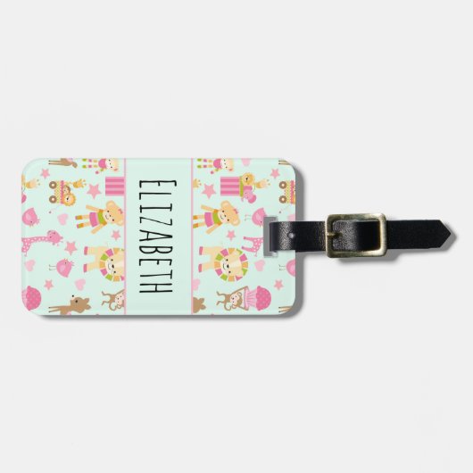 Cute Pattern met Happy Animals & Toys Bagagelabel (Voorkant horizontaal)