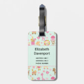 Cute Pattern met Happy Animals & Toys Bagagelabel (Achterkant verticaal)