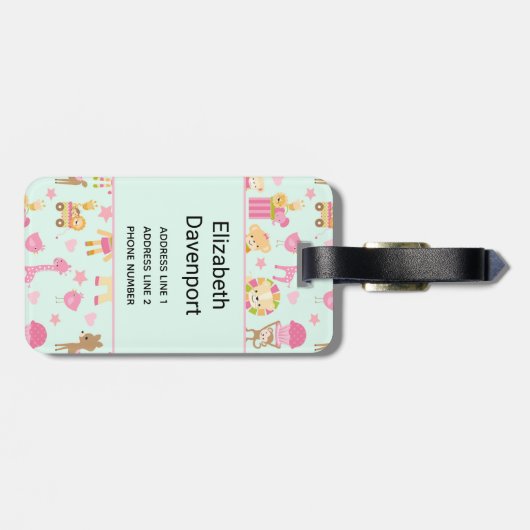 Cute Pattern met Happy Animals & Toys Bagagelabel (Achterkant horizontaal)