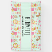 Cute Pattern met Happy Animals & Toys Birthday Spandoek (Verticaal)